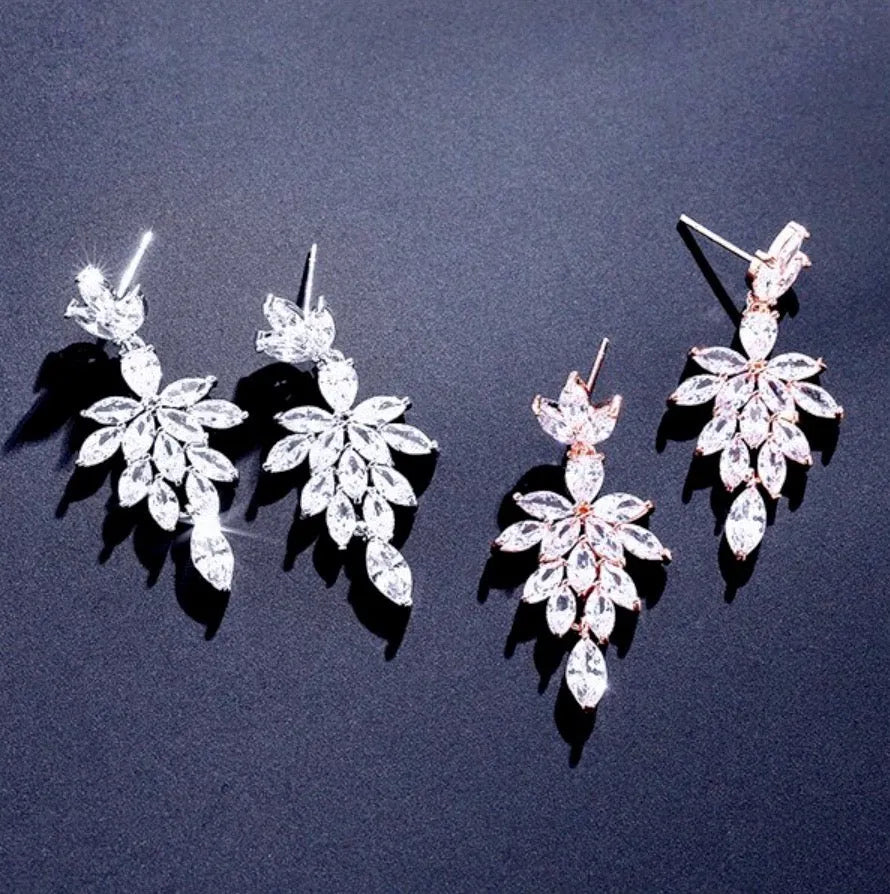 Wedding Jewelry - Cubic Zirconia Bridal Drop Earrings - Available in silver and Rose Gold