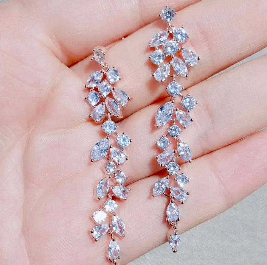 Wedding Jewelry - Cubic Zirconia Bridal Earrings - Available in Silver, Rose Gold and Yellow Gold