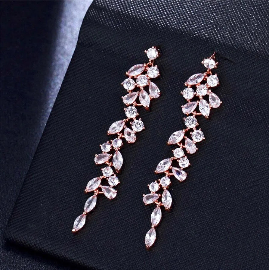 Wedding Jewelry - Cubic Zirconia Bridal Earrings - Available in Silver, Rose Gold and Yellow Gold