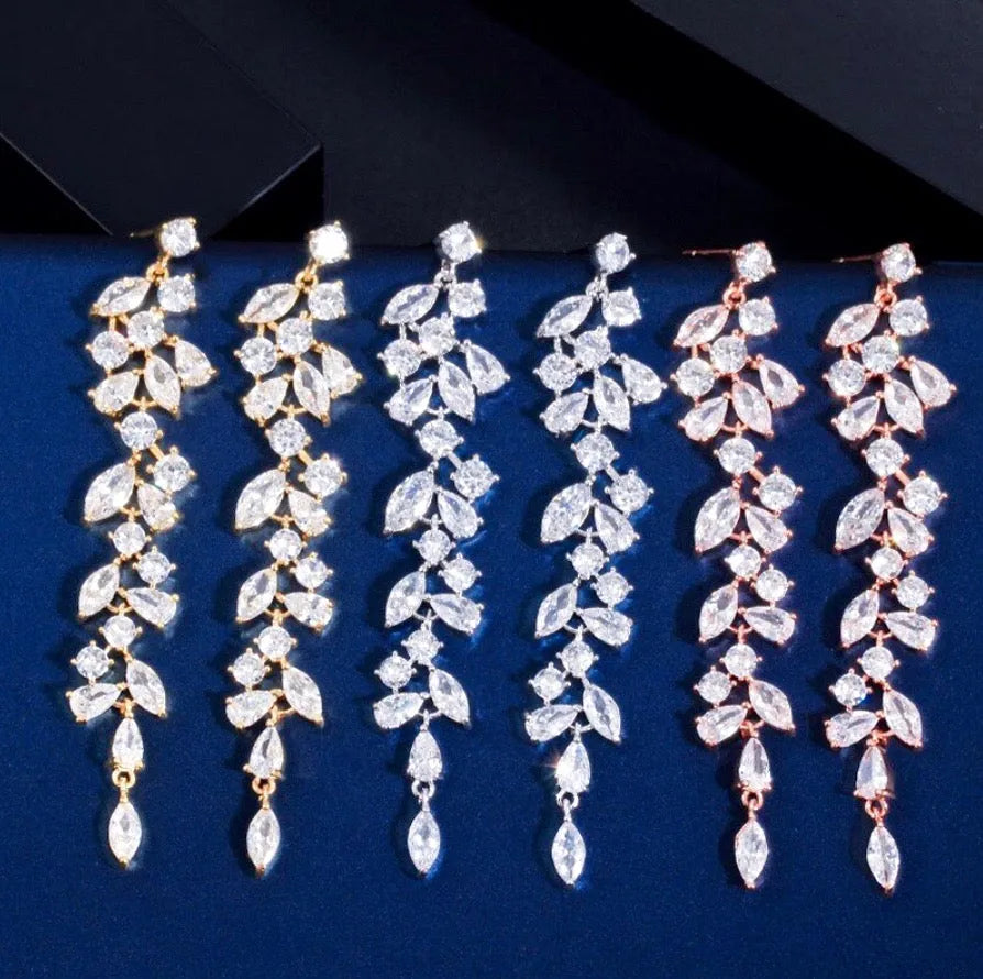 Wedding Jewelry - Cubic Zirconia Bridal Earrings - Available in Silver, Rose Gold and Yellow Gold