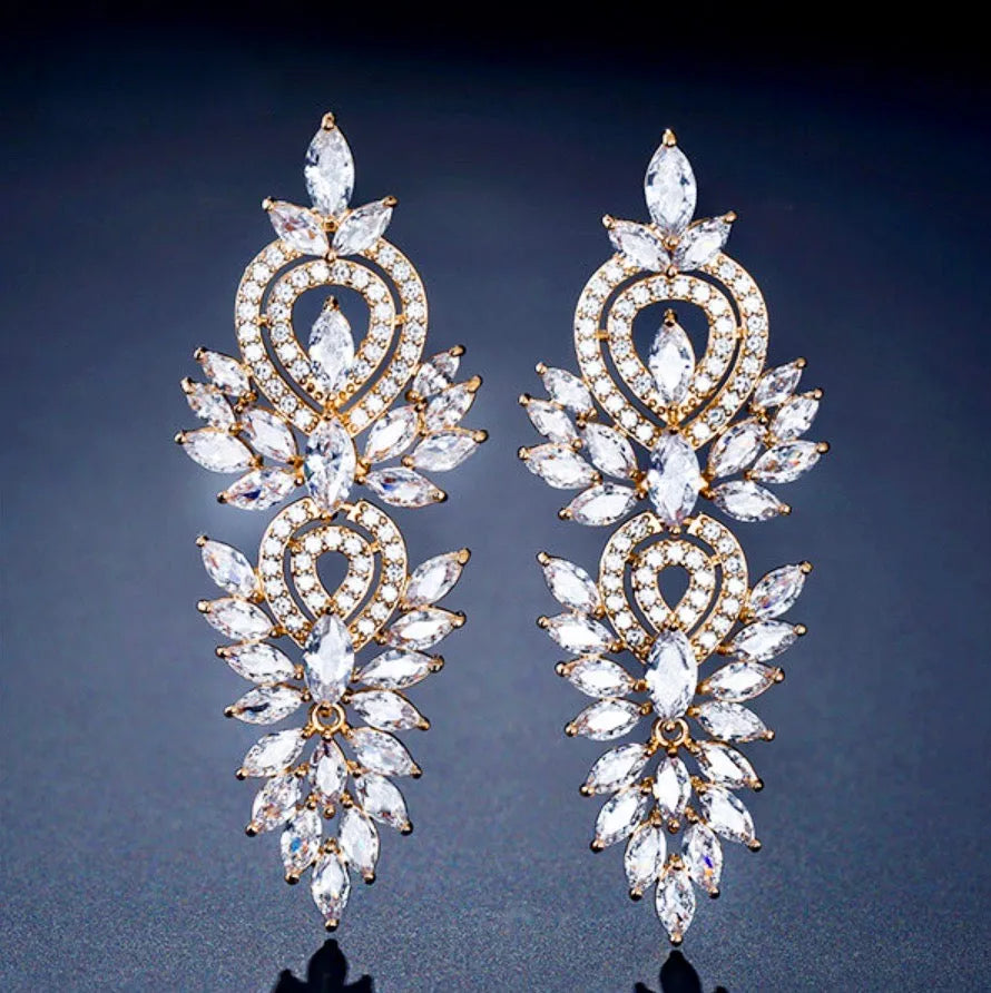 Wedding Jewelry - Cubic Zirconia Bridal Earrings - Available in Silver, Rose Gold and Yellow Gold