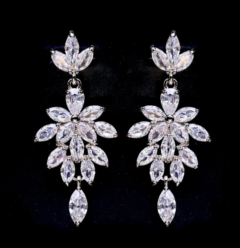 Wedding Jewelry - Cubic Zirconia Bridal Drop Earrings - Available in silver and Rose Gold