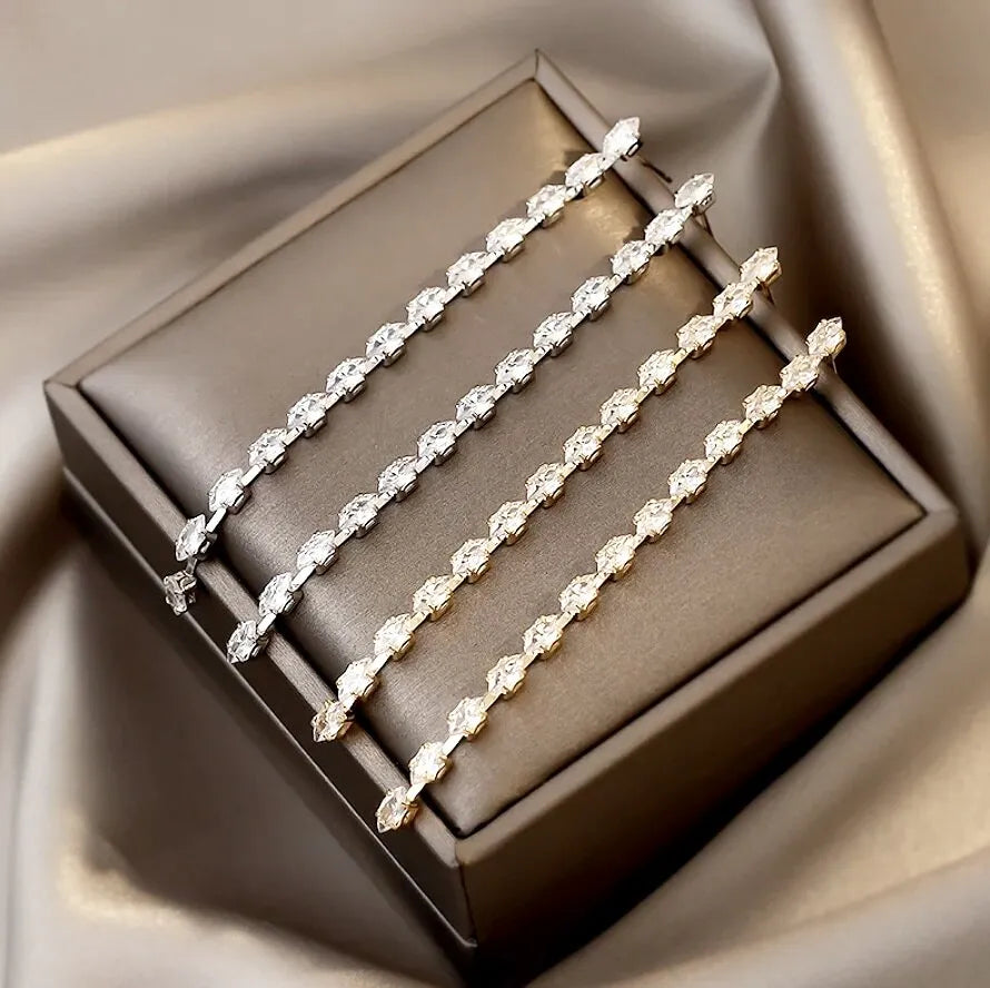 Wedding Jewelry - Long Cubic Zirconia Bridal Earrings