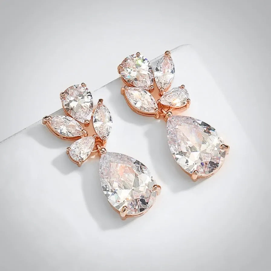 Wedding Jewelry - Cubic Zirconia Bridal Drop Earrings - Available in Rose Gold and Silver
