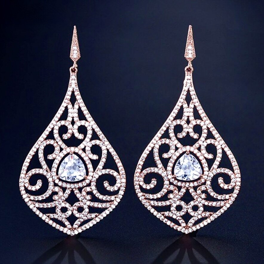 Wedding Jewelry - Cubic Zirconia Bridal Earrings - Available in Silver and Rose Gold