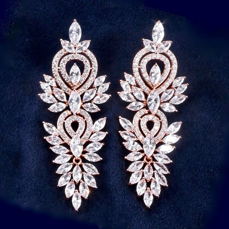 Wedding Jewelry - Cubic Zirconia Bridal Earrings - Available in Silver, Rose Gold and Yellow Gold