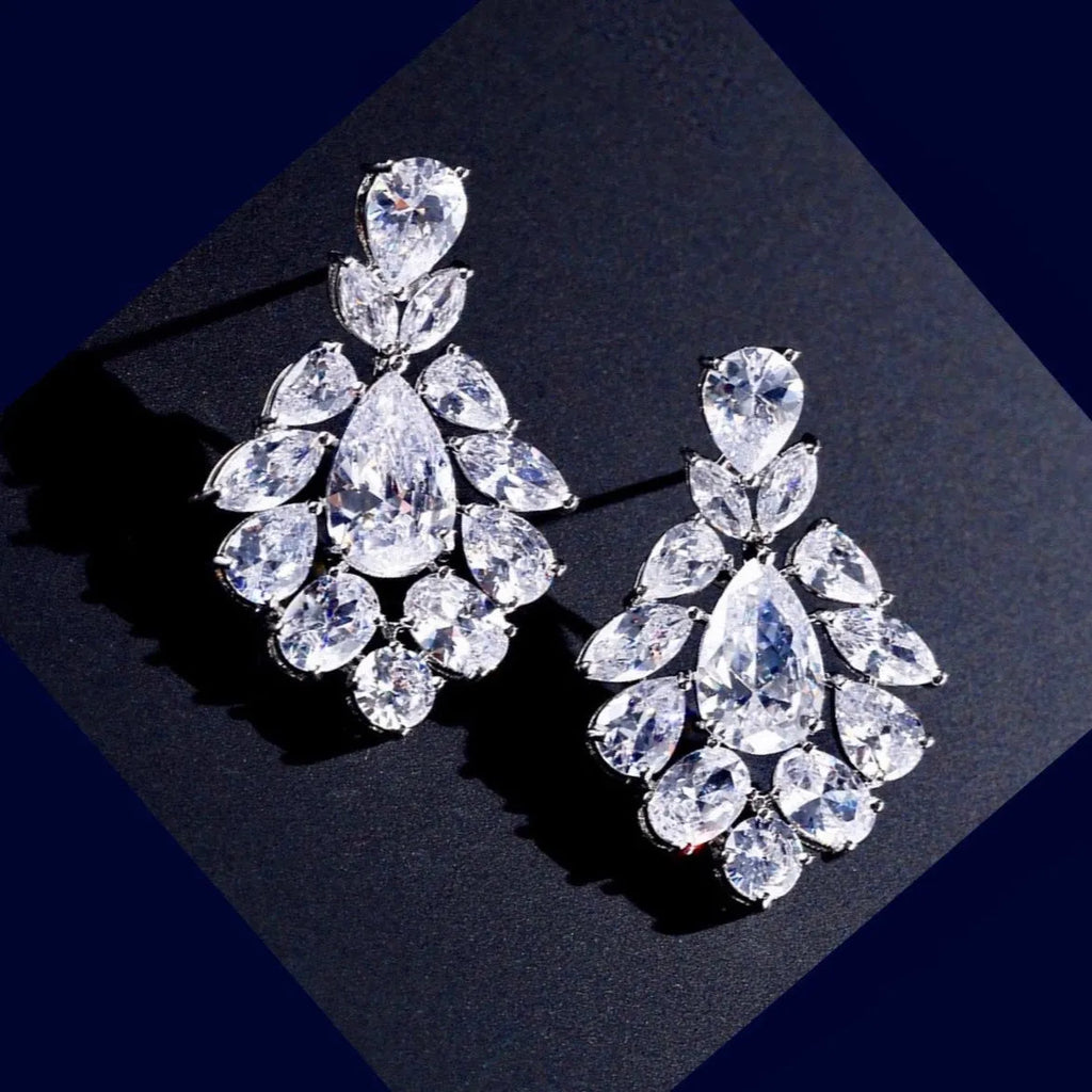 Wedding Jewelry - Silver Cubic Zirconia Bridal Earrings