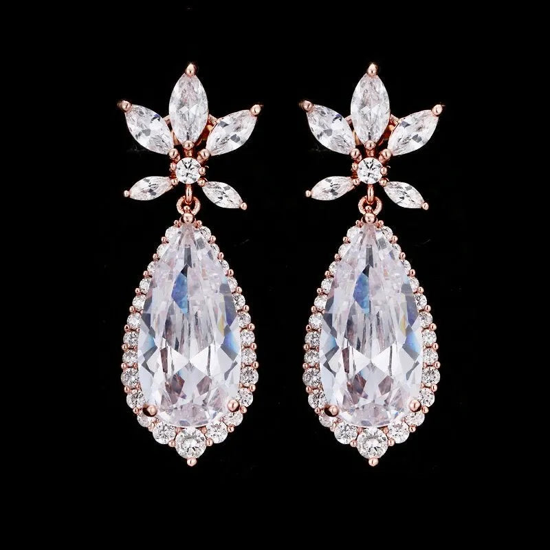 Wedding Jewelry - Cubic Zirconia Bridal Earrings - Available in Rose Gold and Silver