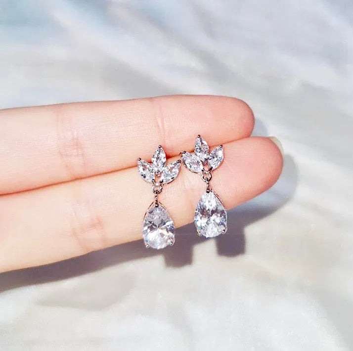Wedding Jewelry - Cubic Zirconia Bridal Earrings - Available in Silver, Rose Gold and Yellow Gold