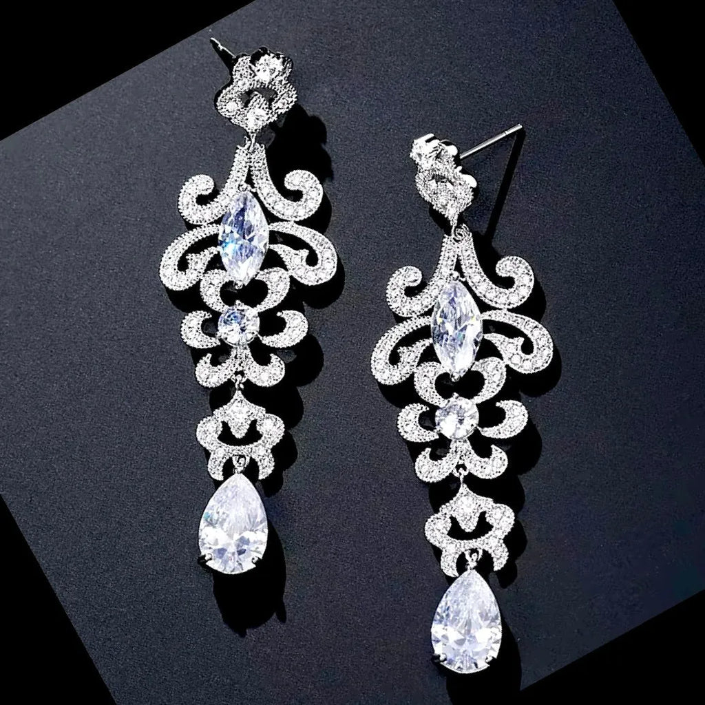 Wedding Jewelry - Cubic Zirconia Bridal Earrings - Available in Silver and Rose Gold