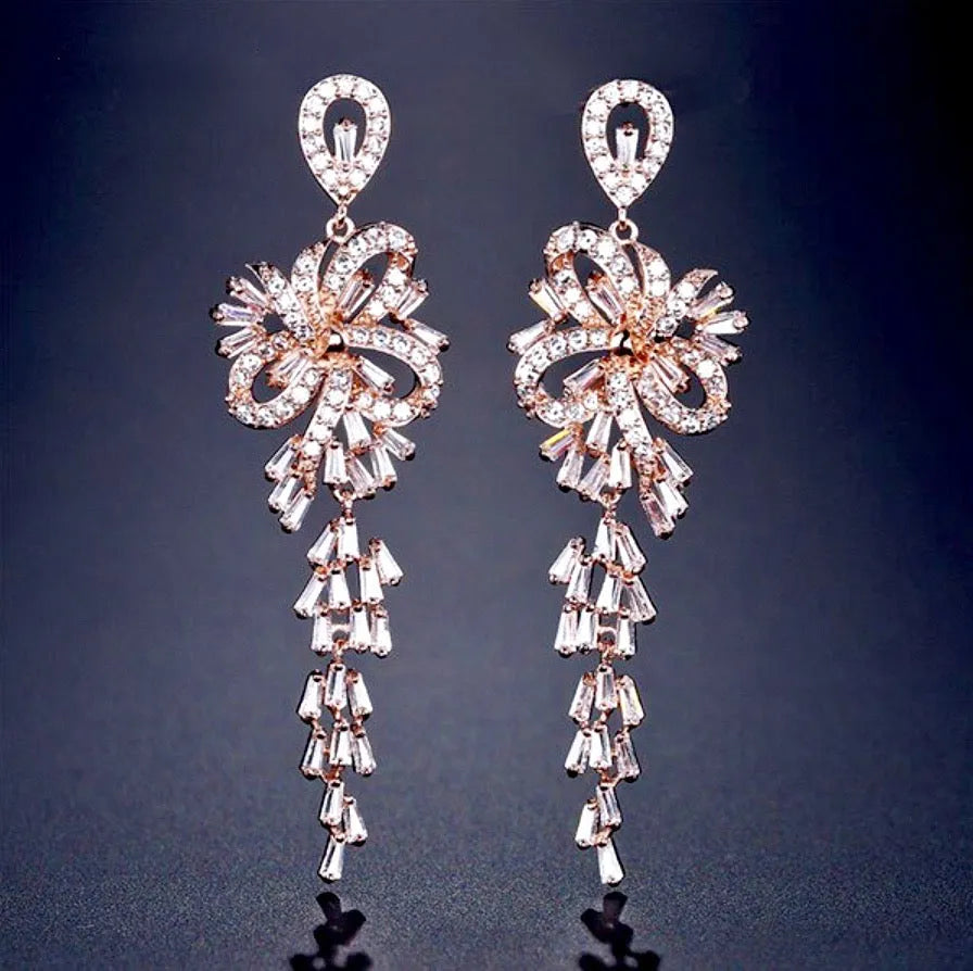 Wedding Jewelry  - Silver Cubic Zirconia Bridal Earrings