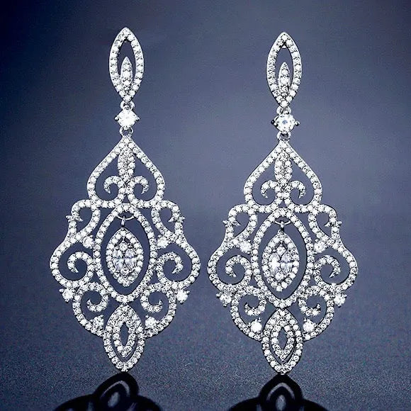 Wedding Jewelry - Cubic Zirconia Bridal Drop Earrings - Available in Silver and Rose Gold