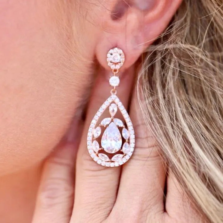Wedding Jewelry - Cubic Zirconia Bridal Earrings - Available in Silver and Rose Gold