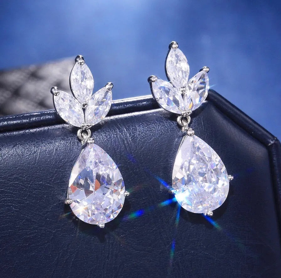 Wedding Jewelry - Cubic Zirconia Bridal Earrings - Available in Silver, Rose Gold and Yellow Gold