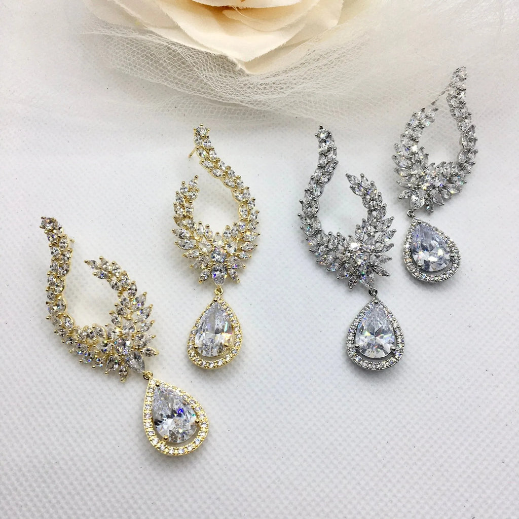 Wedding Jewelry - Cubic Zirconia Bridal Earrings - Available in Silver and Gold