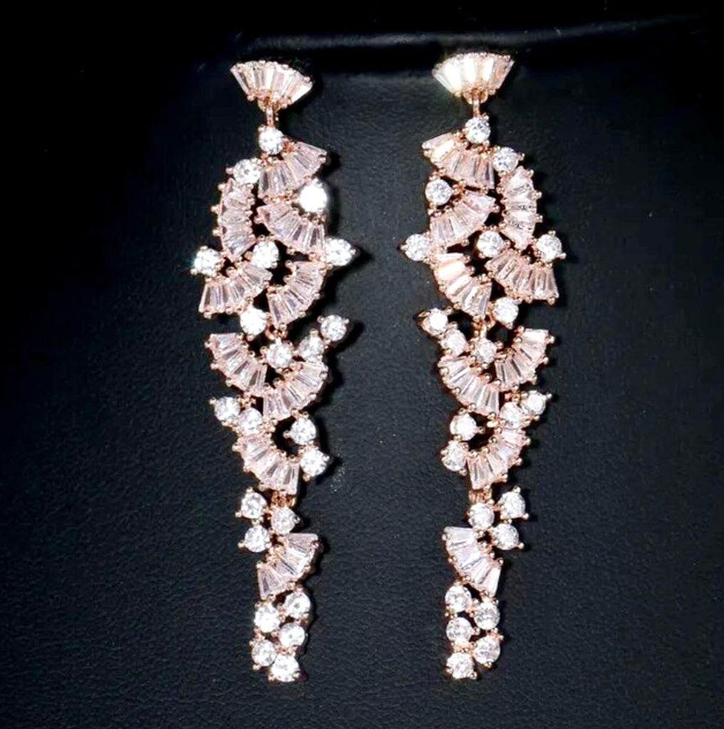 Wedding Jewelry - Cubic Zirconia Bridal Earrings - Available in Silver, Rose Gold and Yellow Gold