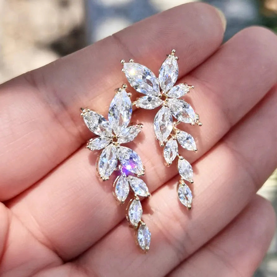 Wedding Jewelry - Cubic Zirconia Bridal Earrings - Available in Silver, Rose Gold and Yellow Gold