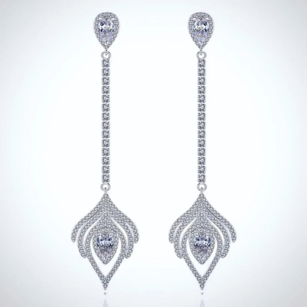 Wedding Jewelry - Silver Cubic Zirconia Bridal Earrings
