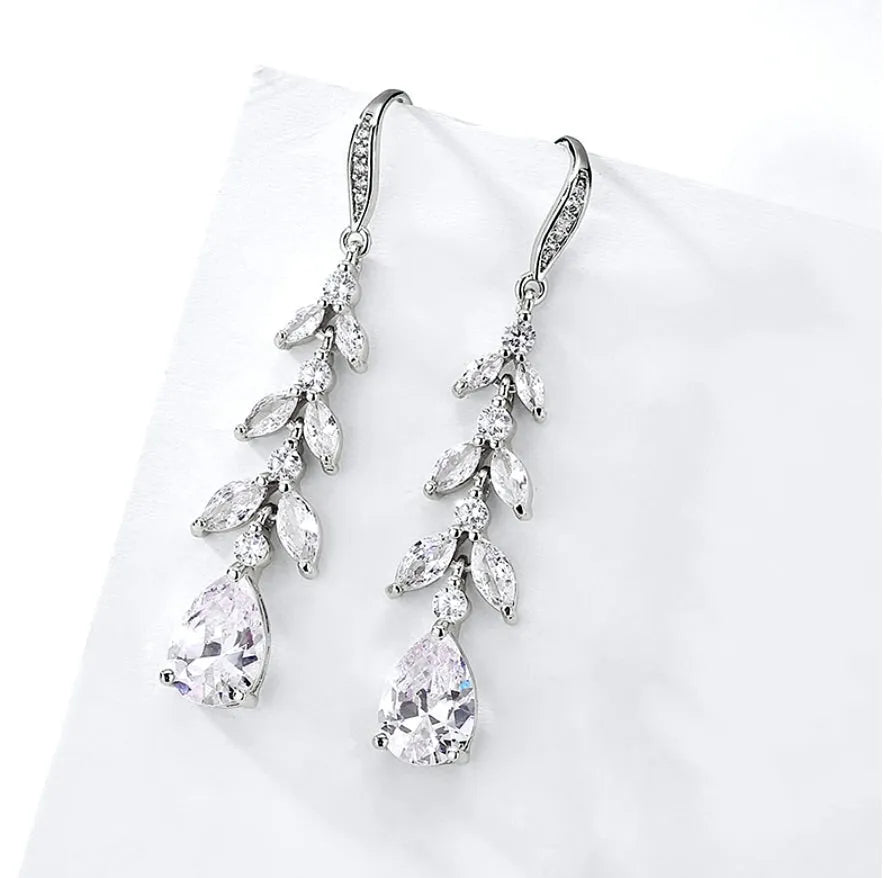 Wedding Jewelry - Cubic Zirconia Bridal Drop Earrings - Available in Rose Gold and Silver