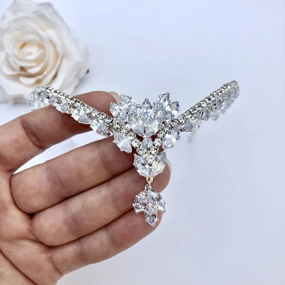 Wedding Hair Accessories - Cubic Zirconia Bridal Frontlet Tiara