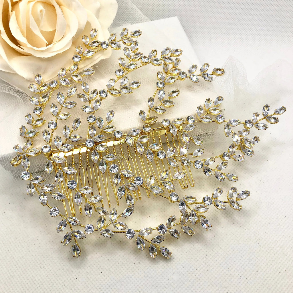 Wedding Hair Accessories - Cubic Zirconia Bridal Hair Comb - Available in Silver and Yellow Gold