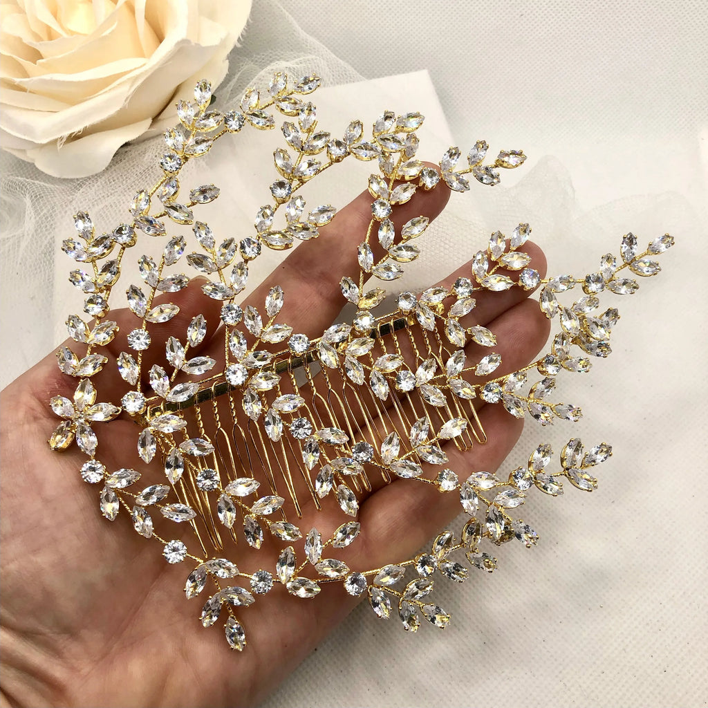 Wedding Hair Accessories - Cubic Zirconia Bridal Hair Comb - Available in Silver and Yellow Gold