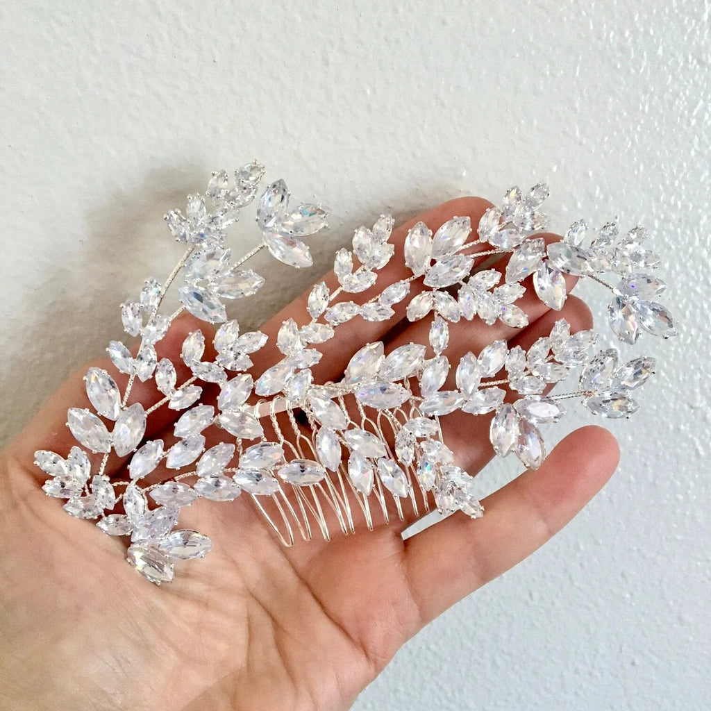 Wedding Hair Accessories - Cubic Zirconia Bridal Hair Comb - Available in Silver, Rose Gold and Yellow Gold