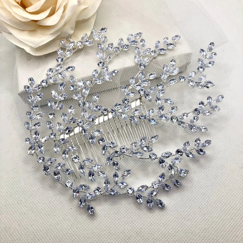 Wedding Hair Accessories - Cubic Zirconia Bridal Hair Comb - Available in Silver and Yellow Gold