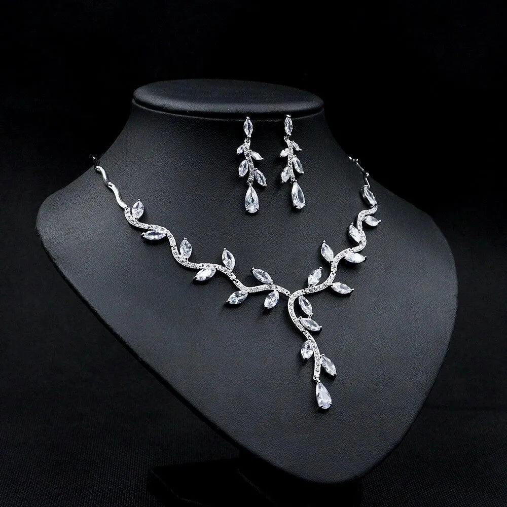 Wedding Jewelry - Silver Cubic Zirconia Bridal Jewelry Set