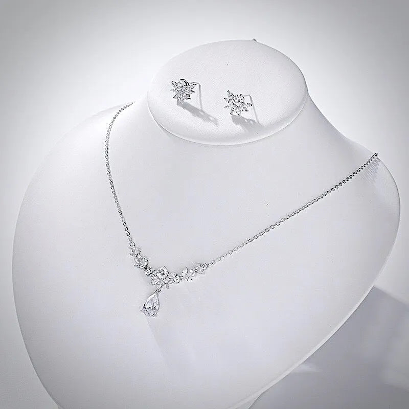 Wedding Jewelry and Accessories - Silver Cubic Zirconia 3-Piece Bridal Jewelry Set With Tiara