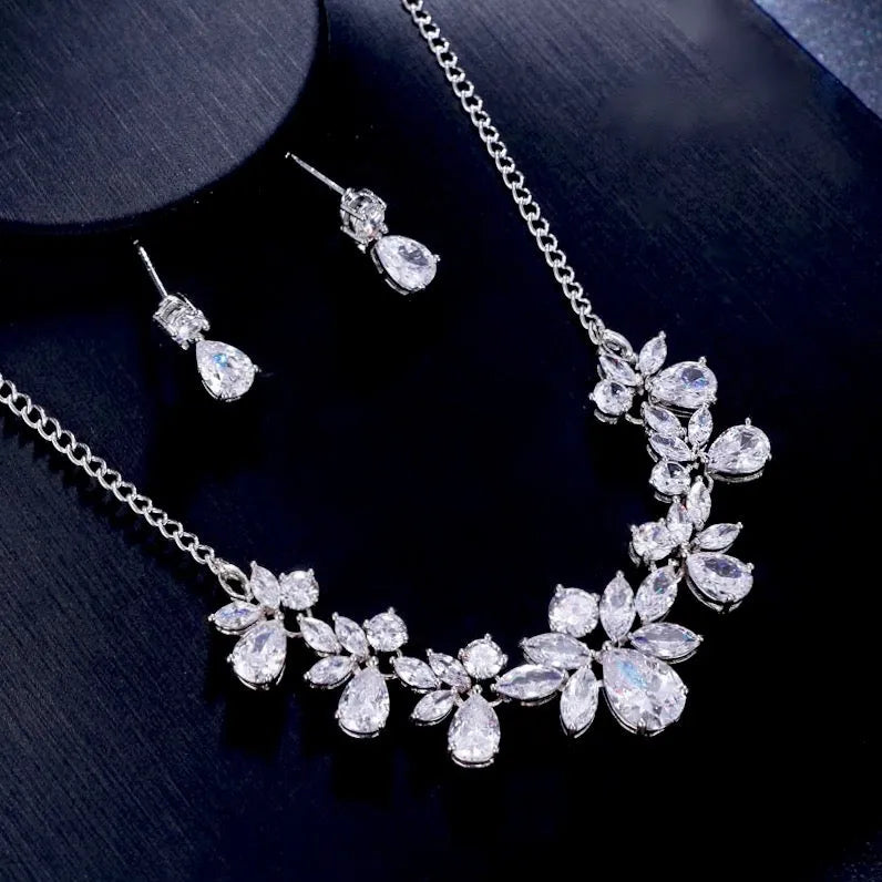 Wedding Jewelry - Silver Cubic Zirconia Bridal Jewelry Set