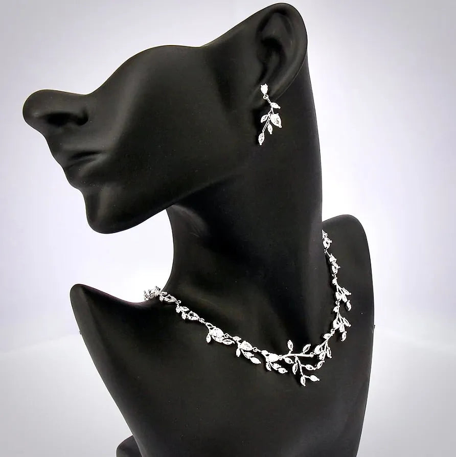 Wedding Jewelry - Cubic Zirconia Silver Vine Bridal Jewelry Set
