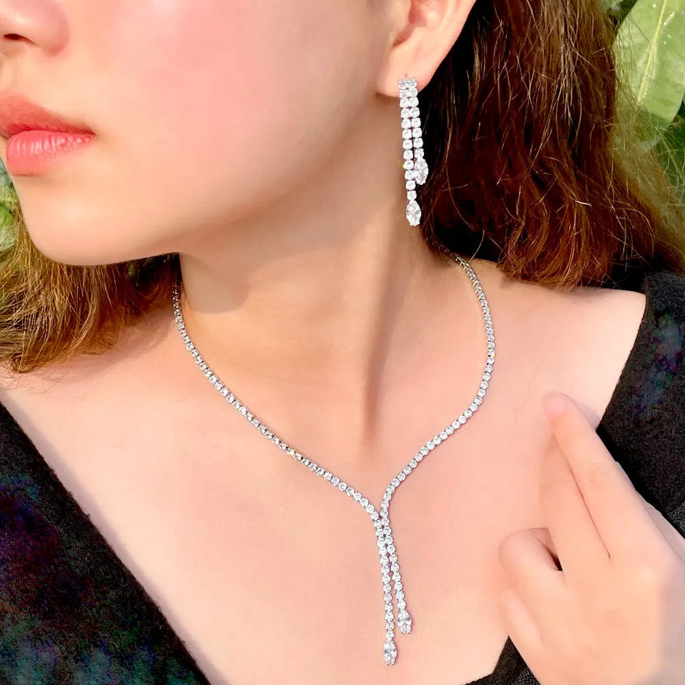 Wedding Jewelry - Silver Cubic Zirconia Bridal Jewelry Set