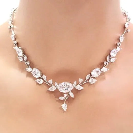 Wedding Jewelry - Cubic Zirconia Silver Vine Bridal Jewelry Set