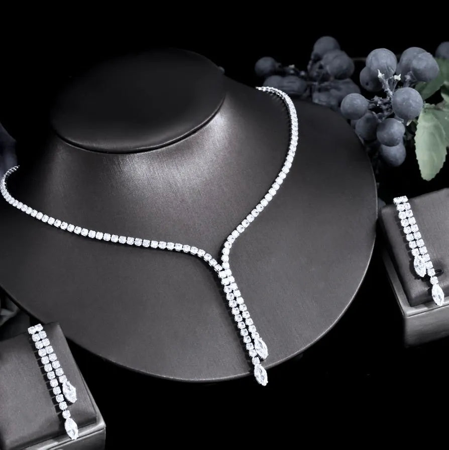 Wedding Jewelry - Silver Cubic Zirconia Bridal Jewelry Set
