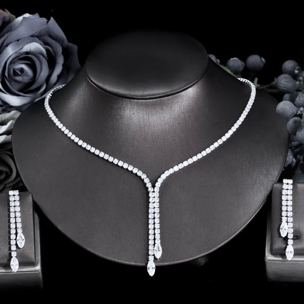 Wedding Jewelry - Silver Cubic Zirconia Bridal Jewelry Set