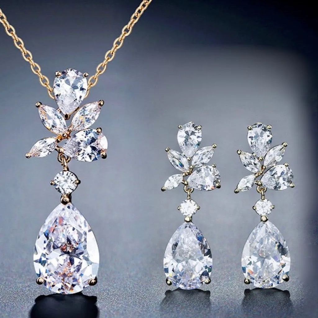 Wedding Jewelry - Cubic Zirconia Bridal Jewelry Set - Available in Silver, Rose Gold and Yellow Gold