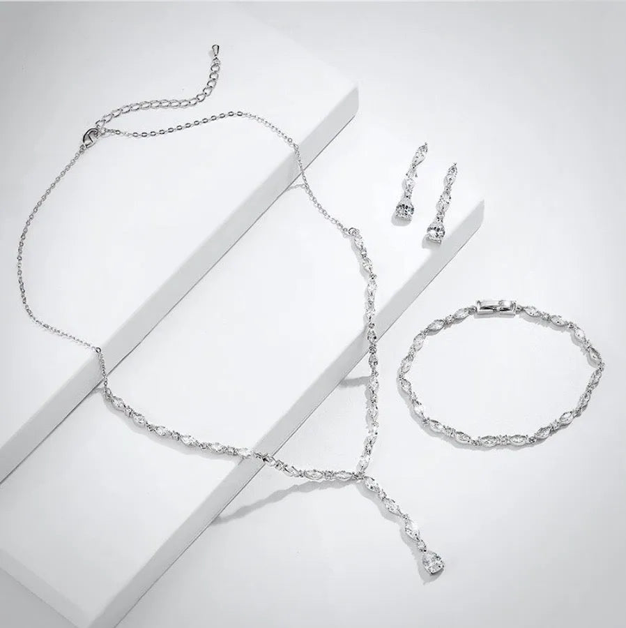 Wedding Jewelry - Silver Cubic Zirconia Bridal Three-Piece Jewelry Set - Available in Silver and Rose Gold