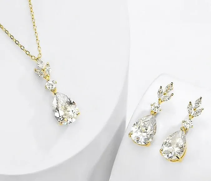 Wedding Jewelry - Cubic Zirconia Bridal Jewelry Set - Available Silver, Rose Gold and Yellow Gold