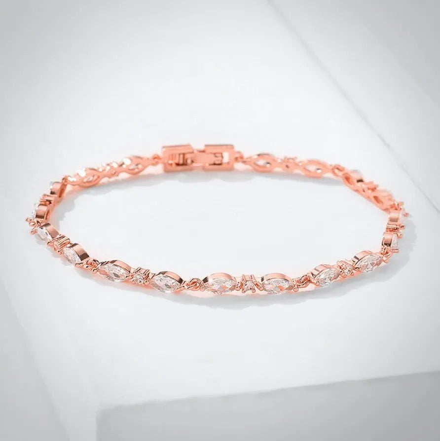 "Elmira" - Silver Cubic Zirconia Bridal Three-Piece Jewelry Set - Available in Silver and Rose Gold