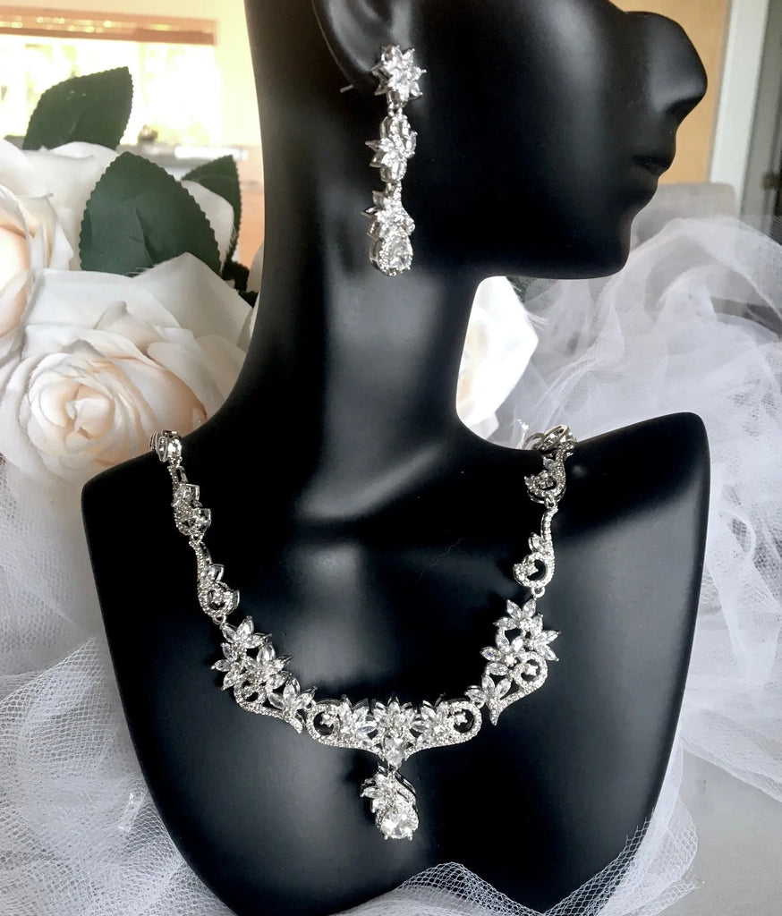 Wedding Jewelry - Silver Cubic Zirconia Bridal Jewelry Set
