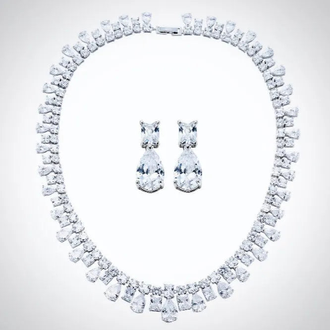 Wedding Jewelry - Silver Cubic Zirconia Bridal Jewelry Set