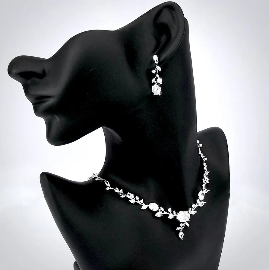 Wedding Jewelry - Cubic Zirconia Silver Vine Bridal Jewelry Set