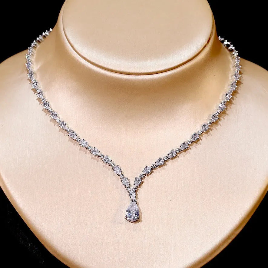 Wedding Jewelry - Silver Cubic Zirconia Bridal Three-Piece Jewelry Set