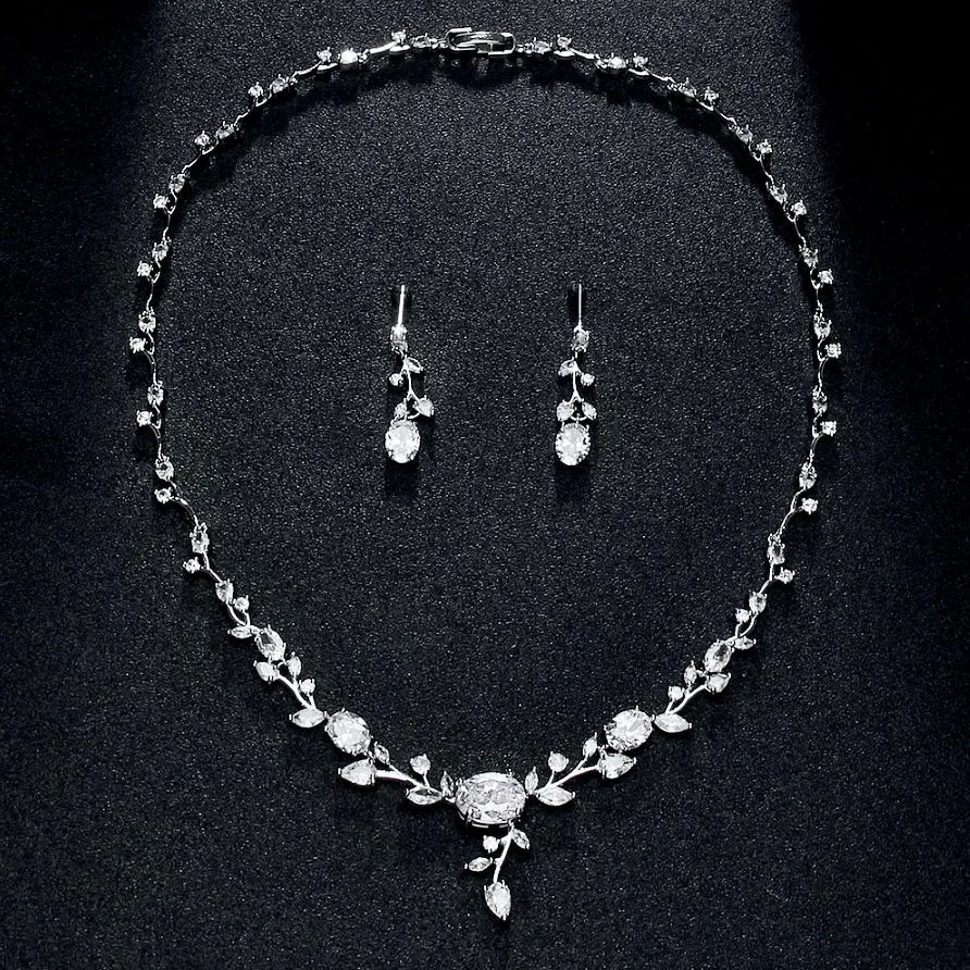 Wedding Jewelry - Cubic Zirconia Silver Vine Bridal Jewelry Set