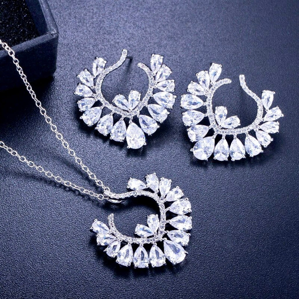 Wedding Jewelry - Silver Cubic Zirconia Bridal Jewelry Set