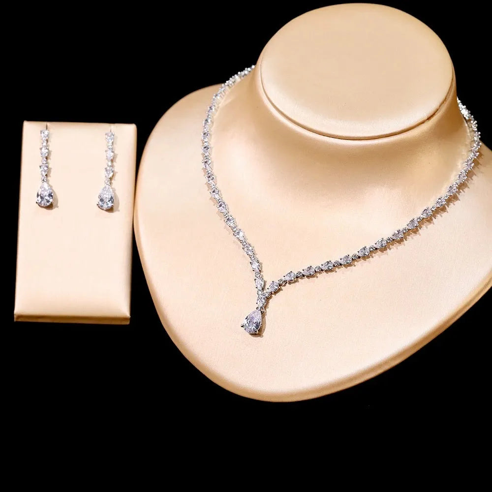 Wedding Jewelry - Silver Cubic Zirconia Bridal Three-Piece Jewelry Set