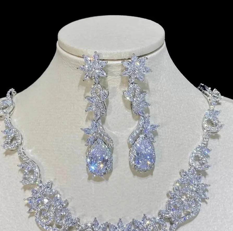 Wedding Jewelry - Silver Cubic Zirconia Bridal Jewelry Set