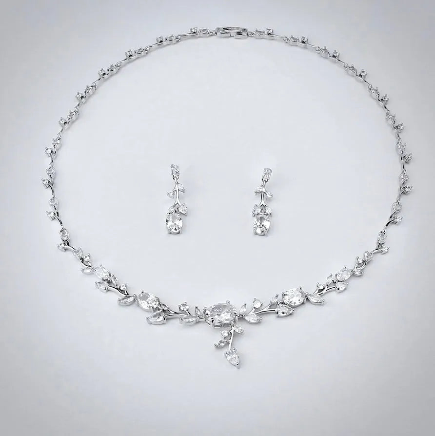 Wedding Jewelry - Cubic Zirconia Silver Vine Bridal Jewelry Set