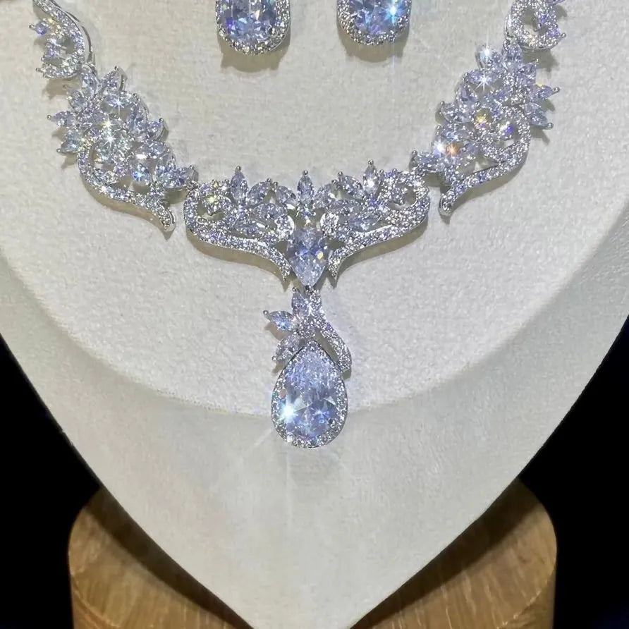 Wedding Jewelry - Silver Cubic Zirconia Bridal Jewelry Set